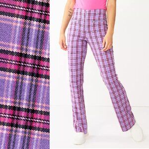 ❤️ LAST CHANCE SO Juniors’ High-Rise Plaid Zip-Up Flare Leg Pants in Purple